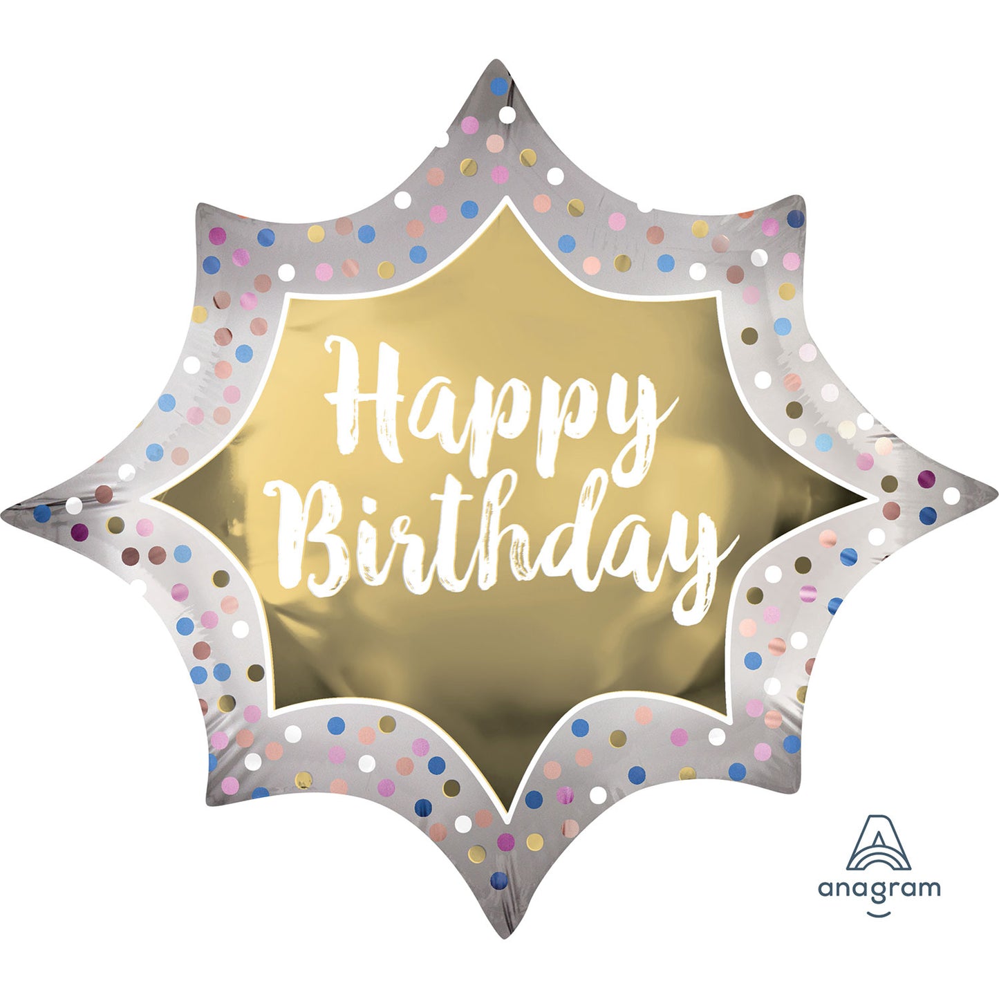 Happy Birthday Satin Gold Burst SuperShape Balloon - Foil 35"/88cm w x 29"/73cm
