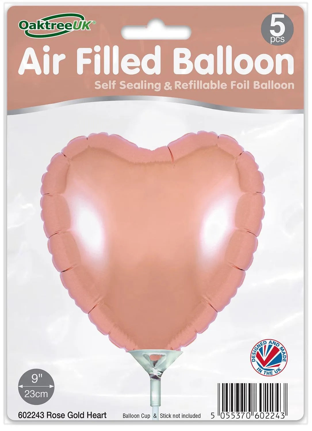 Rose Gold Heart 9" Self Sealing Packaged x 5pcs