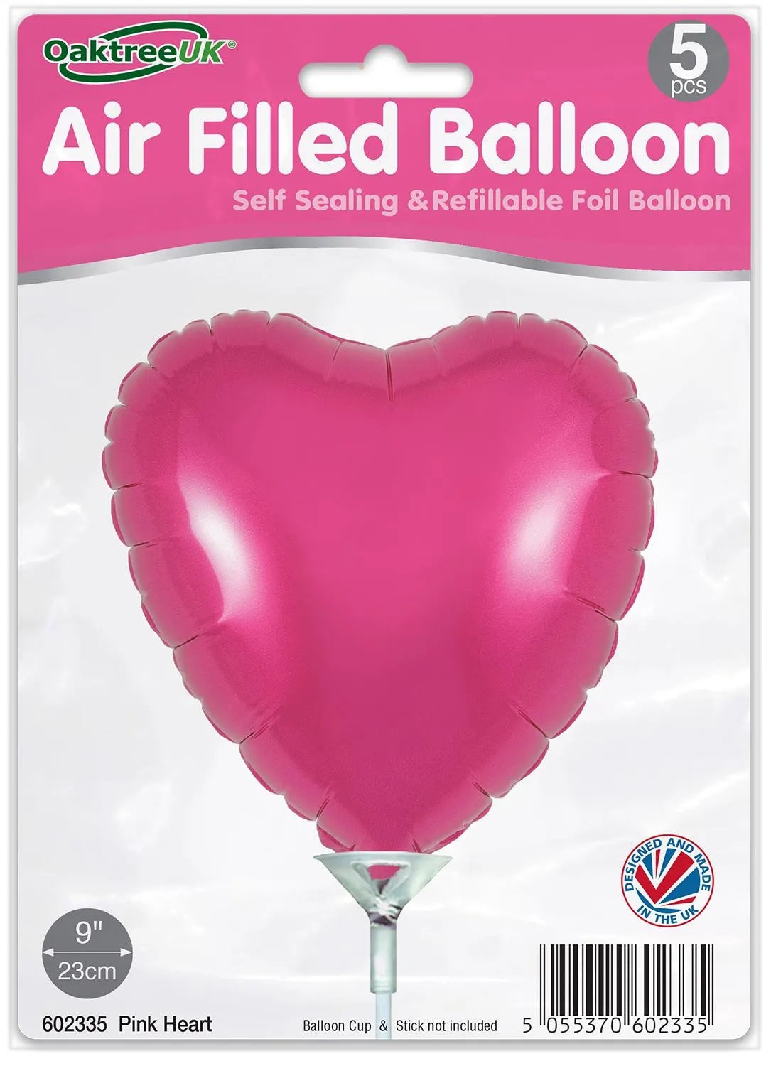 Pink Heart 9" Packaged Self Sealing x 5pcs