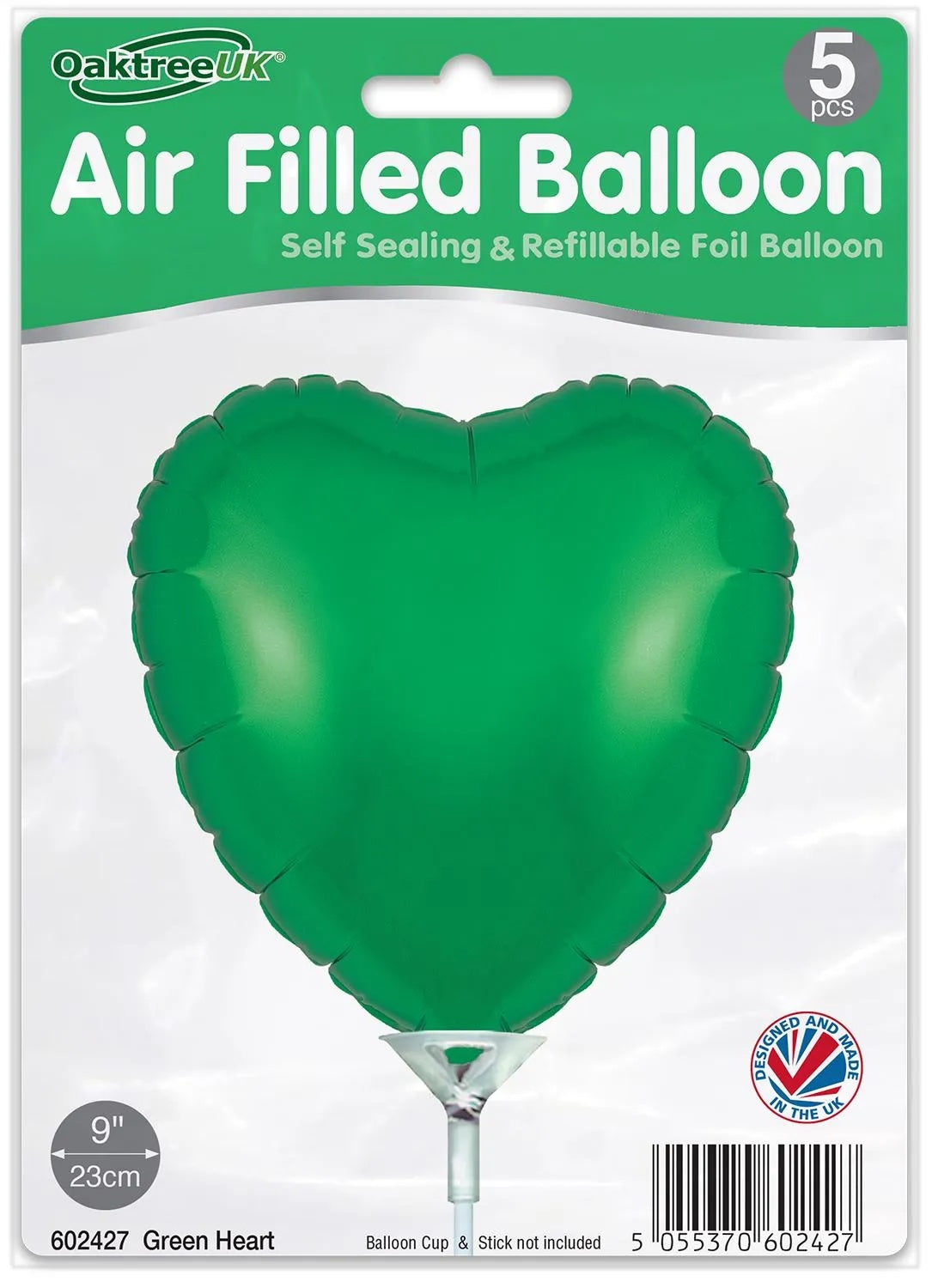 Green Heart 9" Packaged Self Sealing x 5pcs