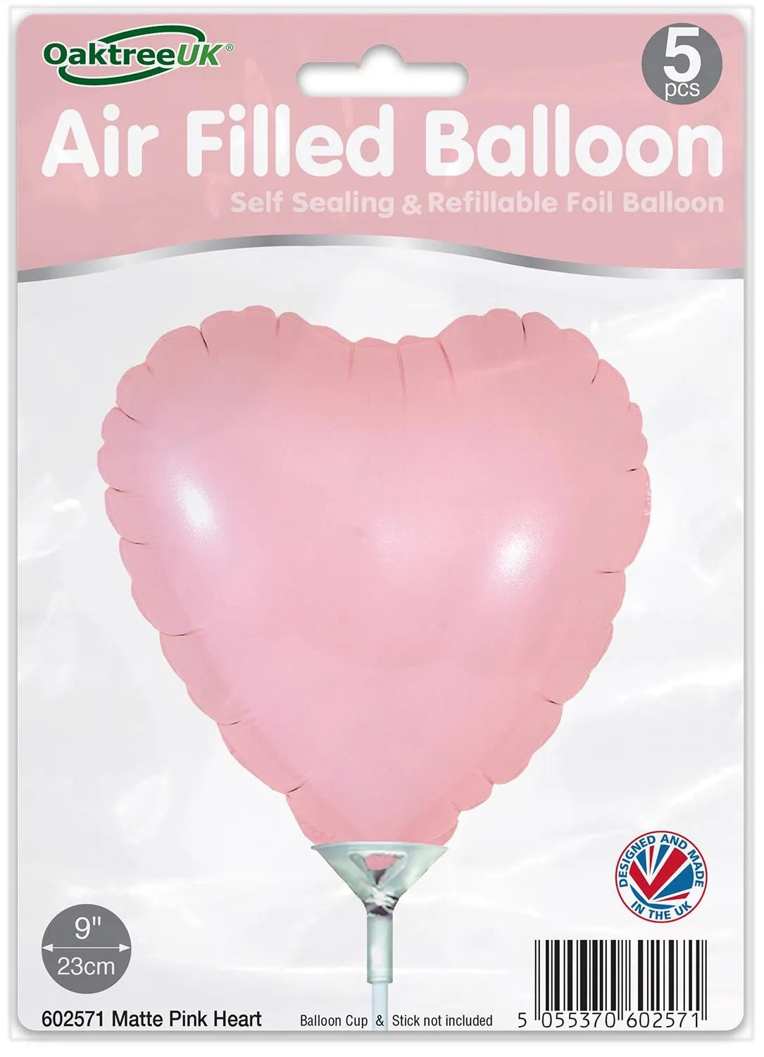 Matte Pink Heart 9" Packaged Self Sealing x 5pcs