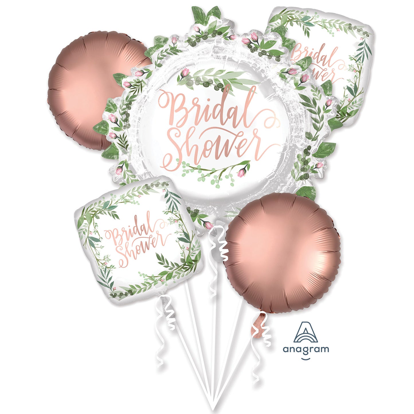 Love & Leaves Bridal Shower Satin Balloon Bouquet - Foil