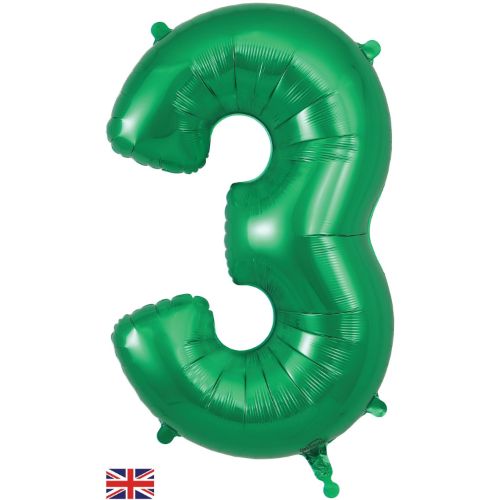 Green Number 3 Balloon - 34" Foil