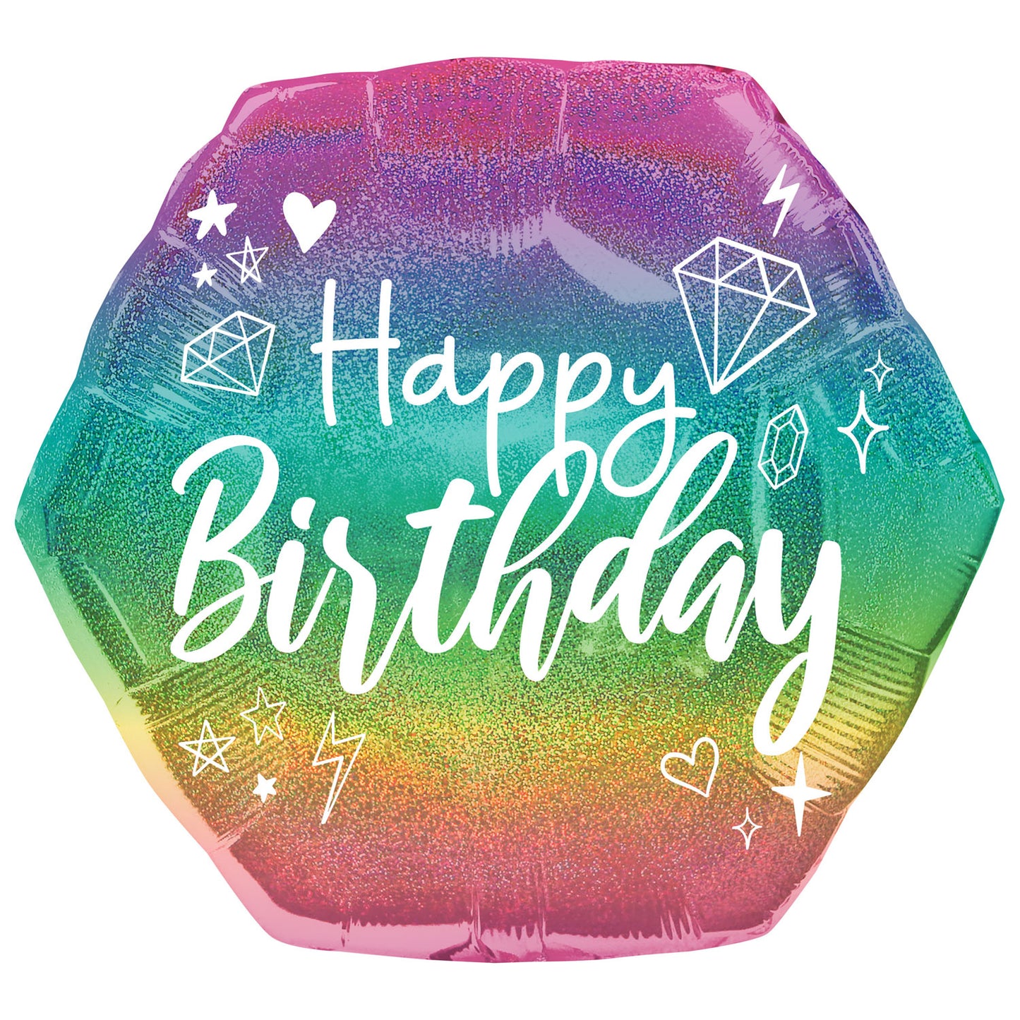 Sparkle Birthday Holographic SuperShape Balloon - 23"/58cm w x 22"/55cm h Foil