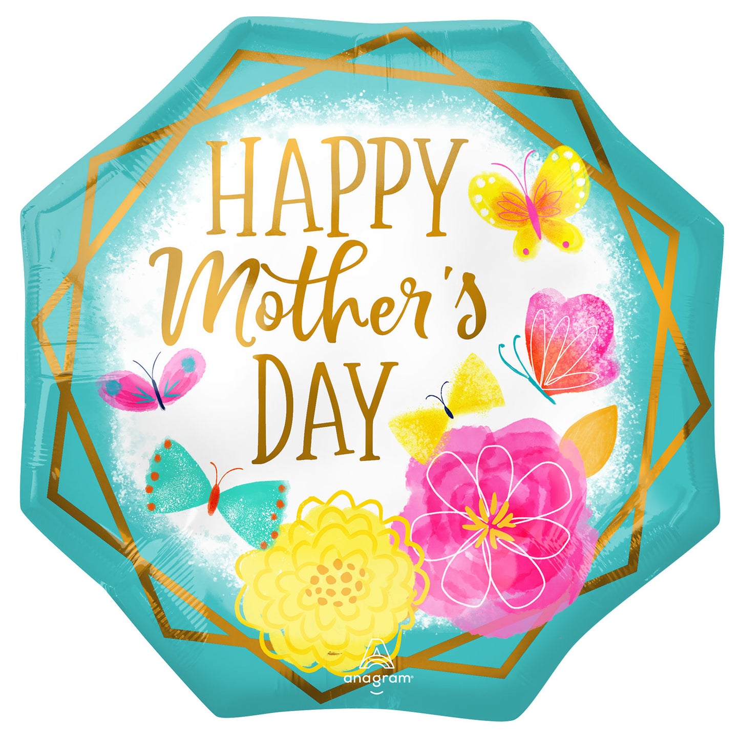 Happy Mother's Day Octagon gold trim SuperShape Balloon - Foil 22"/55cm w x 22"/55cm h