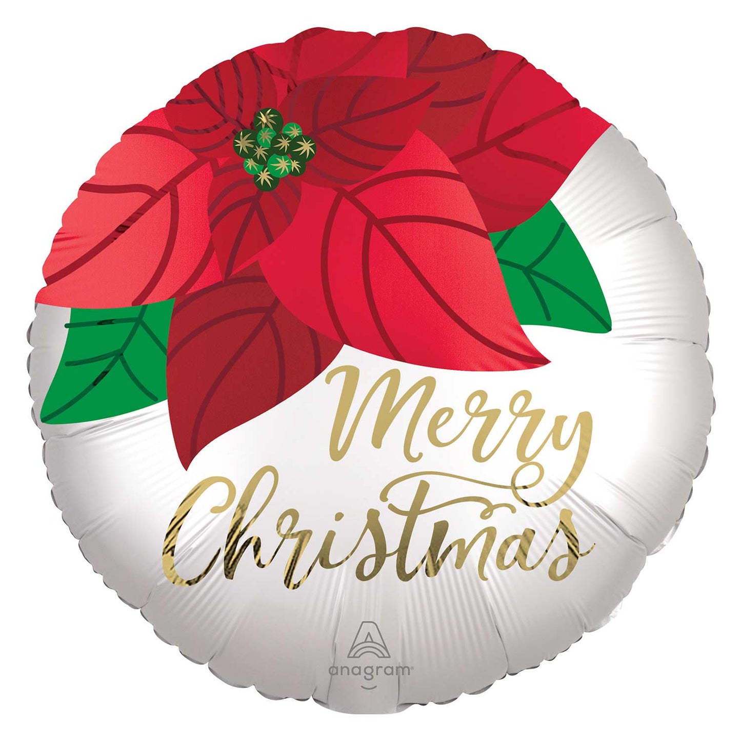 Poinsettia MERRY XMAS Satin Balloon - Foil 18"