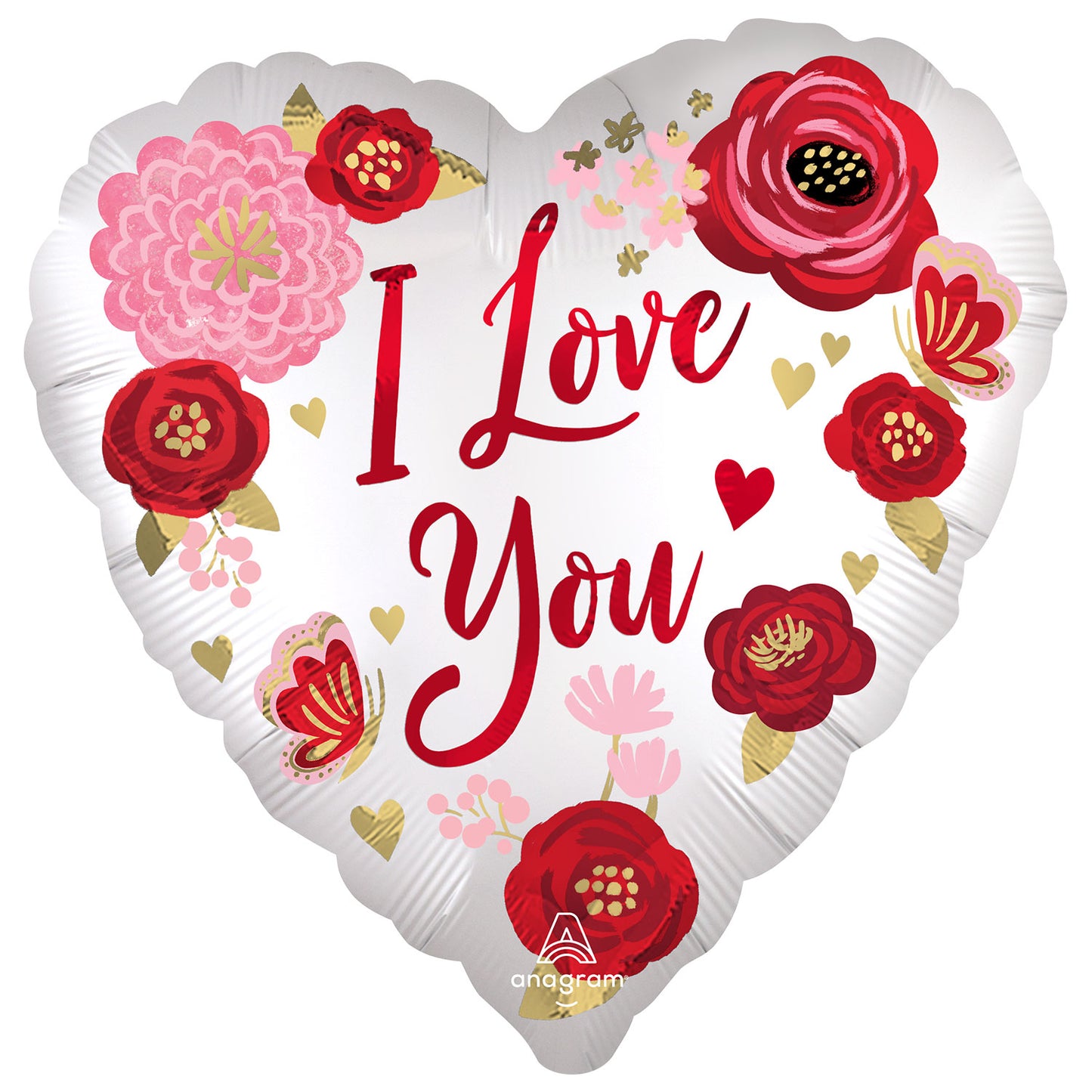 Satin Love Flowers Heart Balloon - Foil 18"