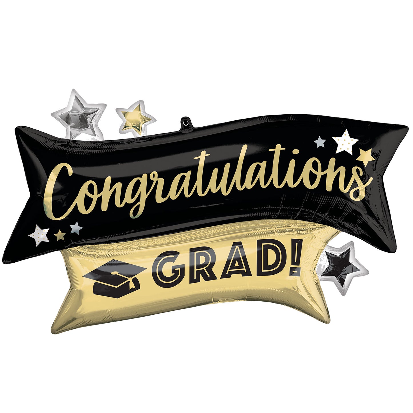 Congratulations Grad Gold & Black SuperShape Foil Balloons - 38"/96cm w x 23"/58cm