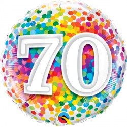 Age 70 Rainbow Confetti Balloon - 18" Foil