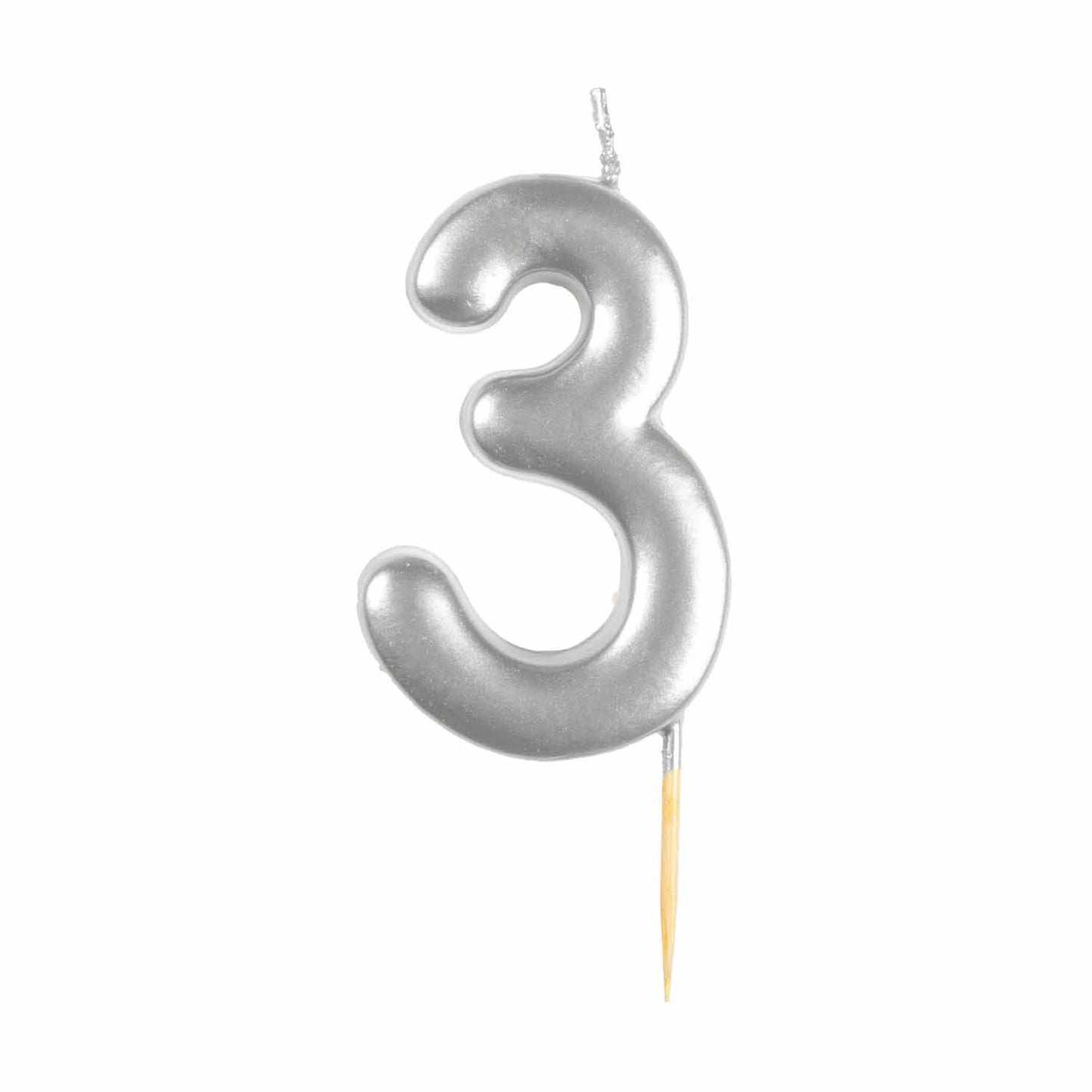 #3 Metallic Silver Finish Numerical Candle (6cm) - 1 PC