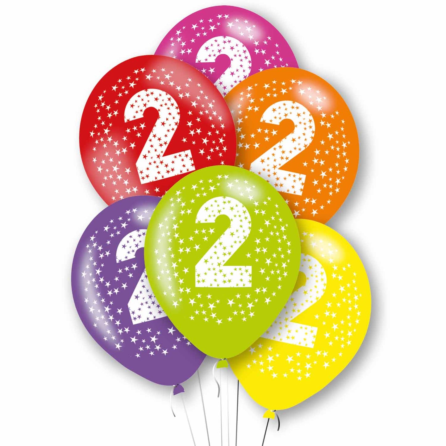 Age 2 Primary Mix Latex Balloons 11"/27.5cm - 1 PKG/6