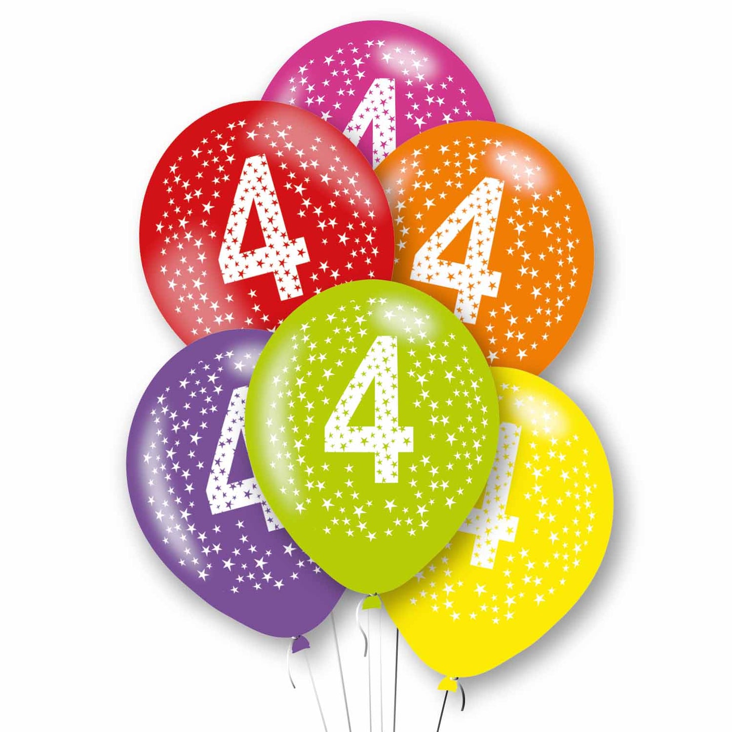 Age 4 Primary Mix Latex Balloons 11"/27.5cm - 1 PKG/6