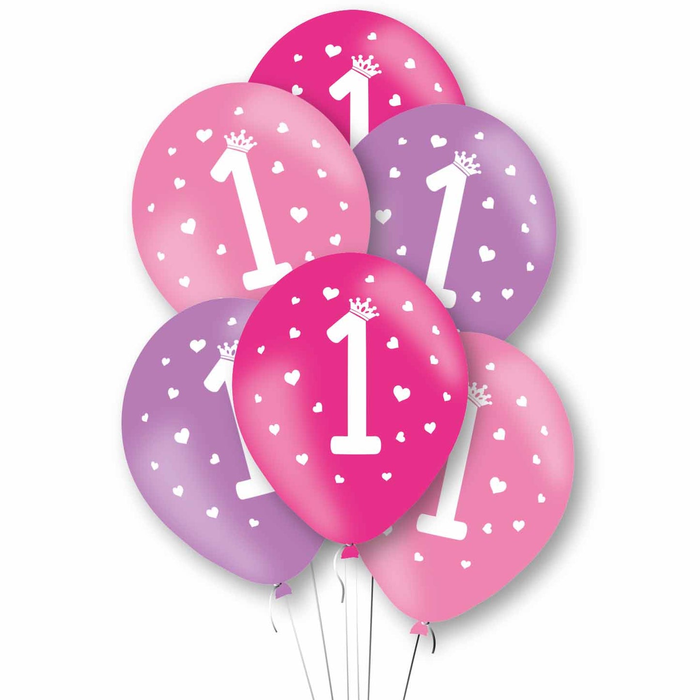 Age 1 Pink Tone Mix Latex Balloons 11"/27.5cm - 1 PKG/6