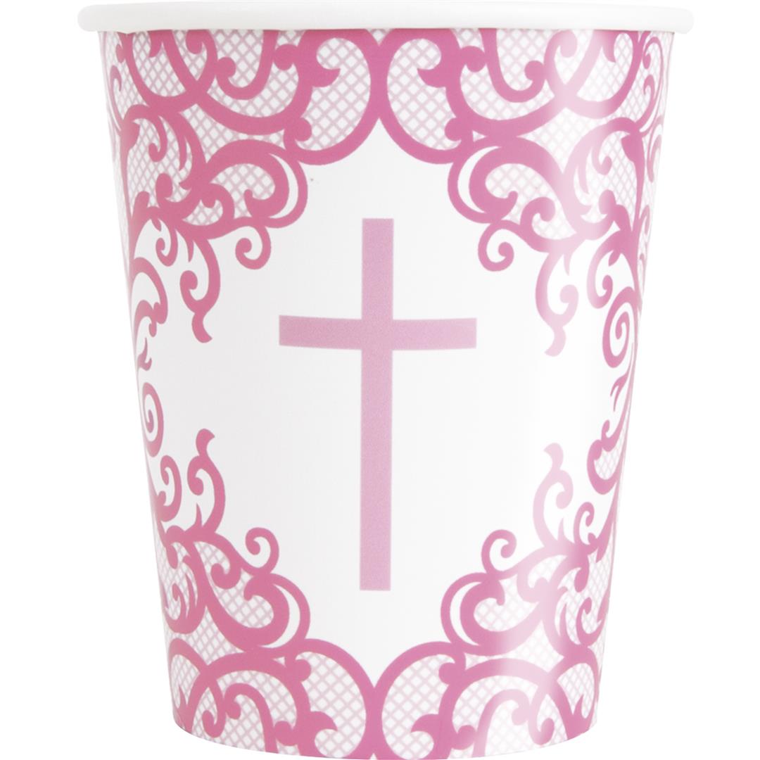 Fancy Pink Cross Paper Cups 9oz - (8ct)