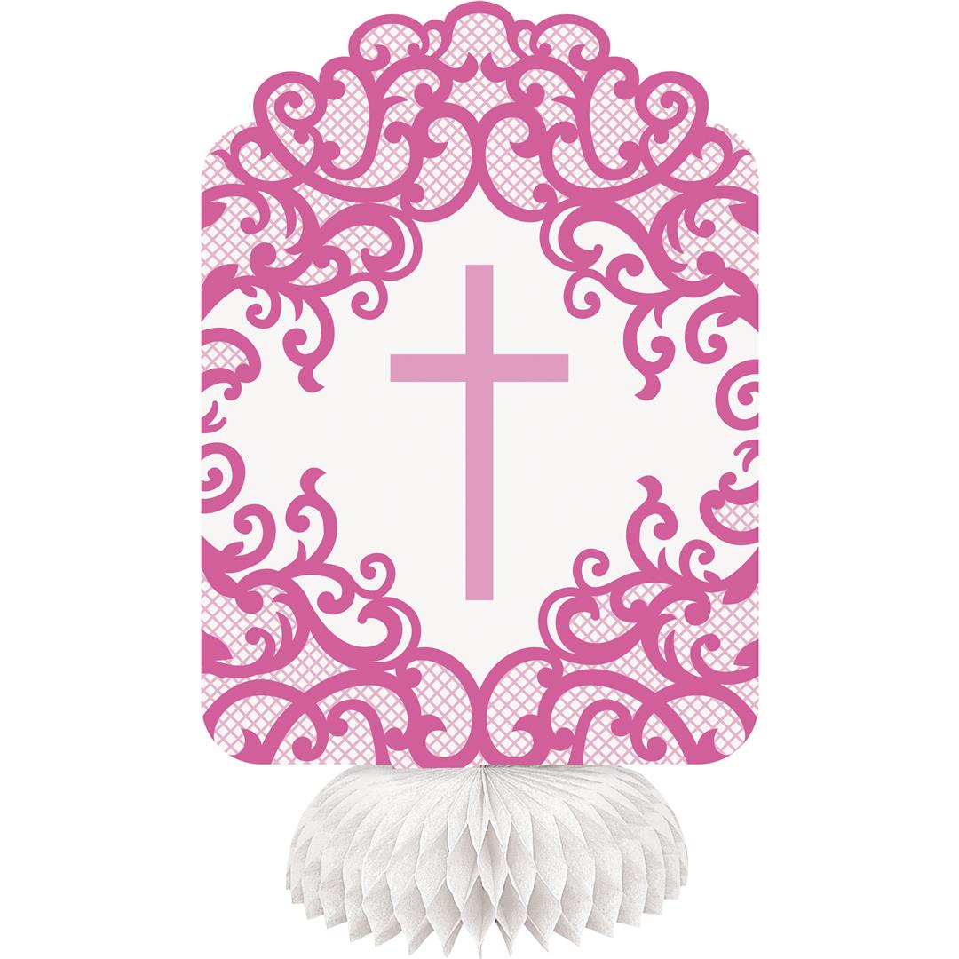 Fancy Pink Cross Honeycomb Table Centrepiece 8" - 3Pk