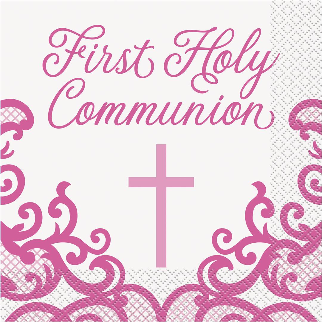 Communion Pink Cross Lunch Napkins 16pack - (1ct)