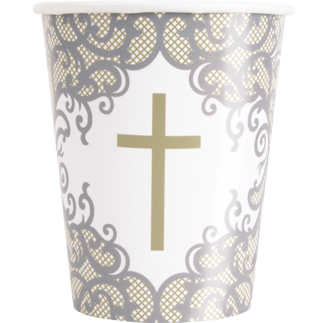 Fancy Gold Cross Paper Cups 9oz - (8ct)