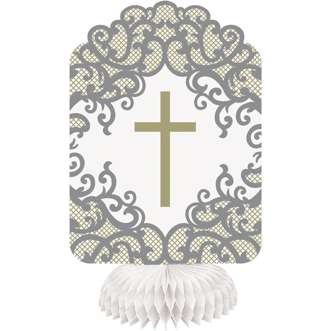8" Fancy Gold Cross Honeycomb Table Centrepiece - 3Pk