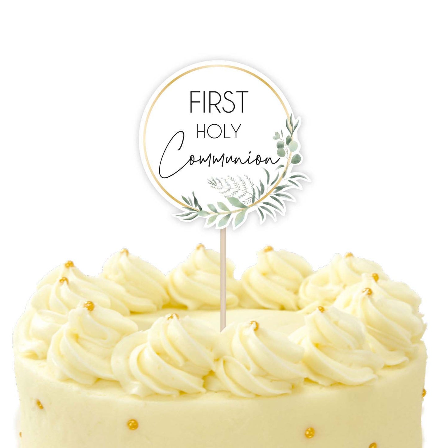 Botanical Celebration Communion Card Cake Topper - (11cm x 20cm)