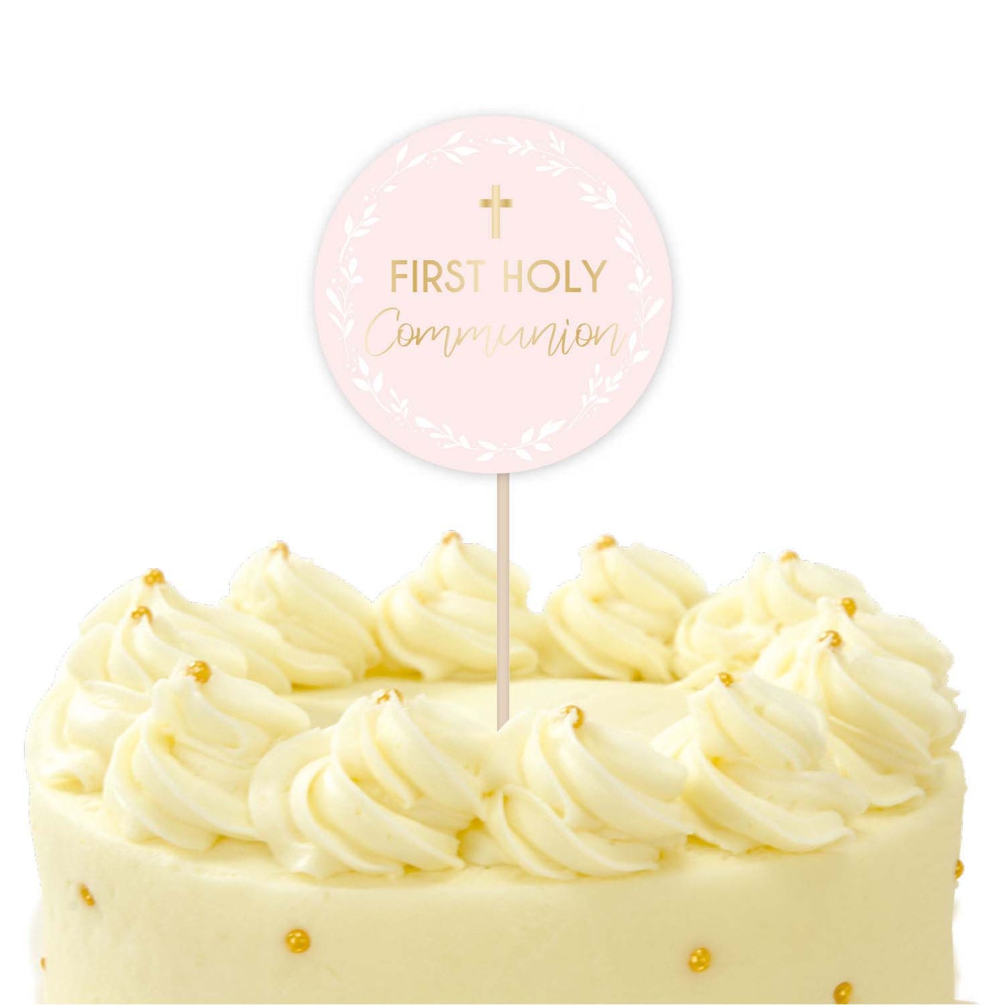 Pink Botanical Celebration Communion Card Cake Topper - (10cm x 20cm)
