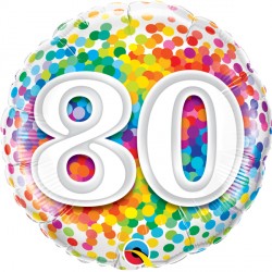 Age 80 Rainbow Confetti Balloon - 18" Foil
