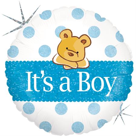 Baby Boy Bear Holographic Balloon - 18" Foil