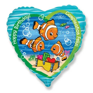 Happy Birthday Clownfish Trio Balloon - 18" Foil UNPackaged
