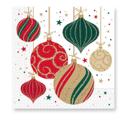 Christmas Decorative Balls White 3-ply Paper Napkins - (20ct)