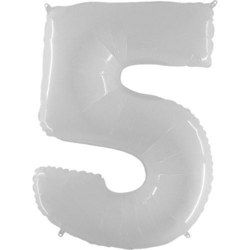 White Number 5 Balloon - 40" Foil
