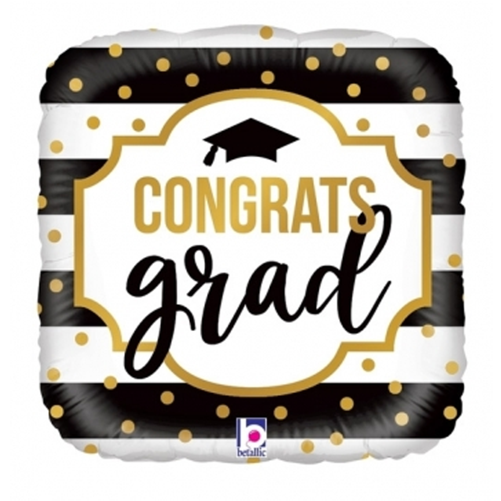 Black & White Stripe Grad Balloon - 18" Balloon