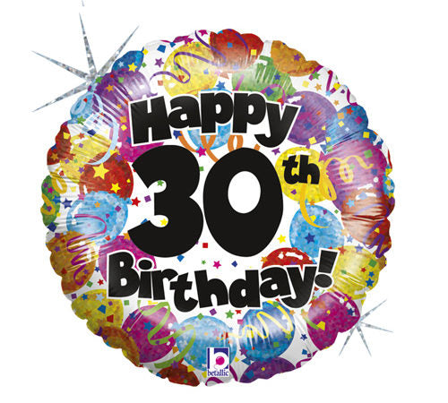 30th Birthday Party Holographic Balloon - 18" Foil Unpackaged