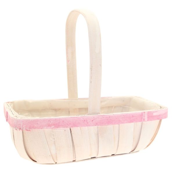 White with Pink Rim Softwood Trug Basket - 1pc