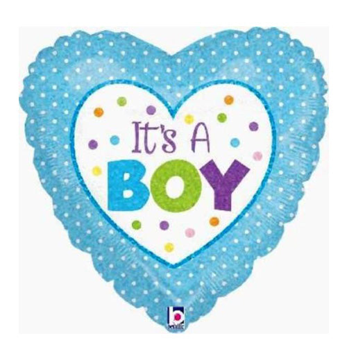 Baby Boy Dots Holographic Balloon - 18" Foil