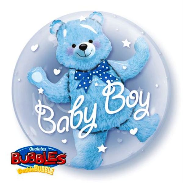 Baby Boy Blue Bear Double Bubble Balloon - 24" Bubble
