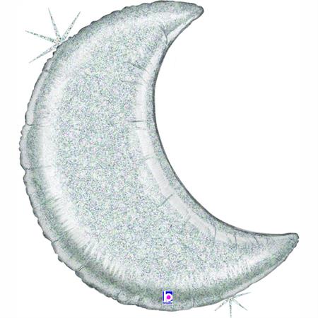 Glitter Silver Crescent Moon Holographic Balloon - Foil 34"