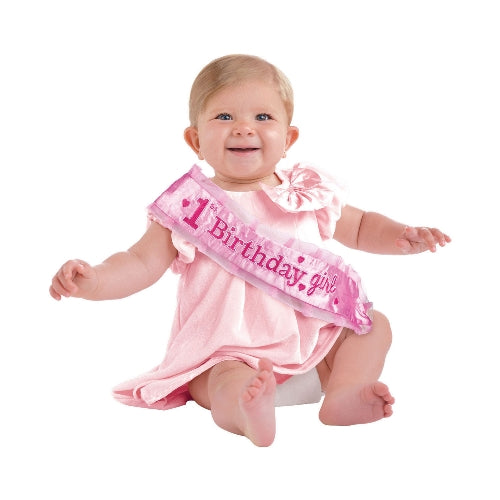 1st Birthday Pink Fabric Sashes - (37cm x 9.5cm)