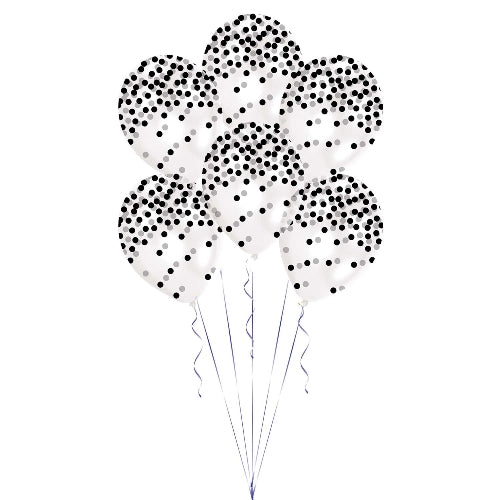 Printed Confetti Black Balloons - Latex (6ct)
