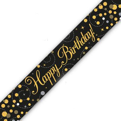 Black & Gold Sparkling Fizz Happy Birthday Banner - (6ct)