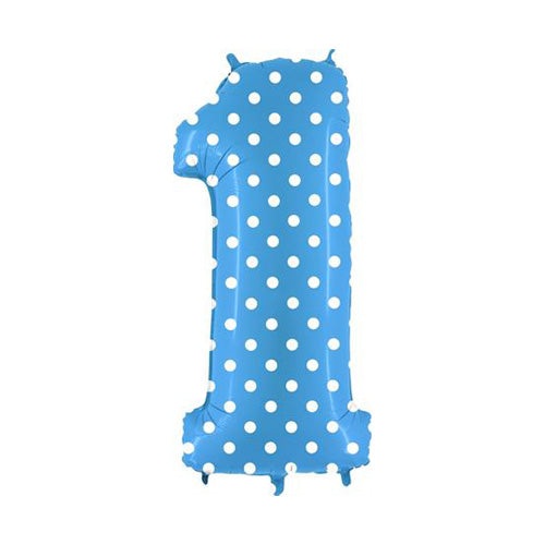 Turquoise Number 1 Polka Dot Balloon - 40" Foil