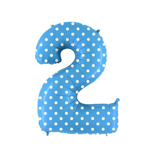 Turquoise Number 2 Polka Dot Balloon - 40" Foil