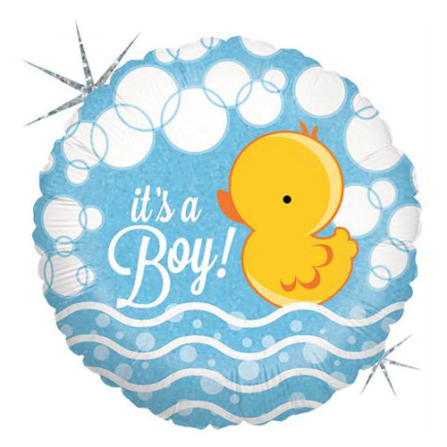 Bubble Ducky Boy Holographic Balloon - 18" Foil