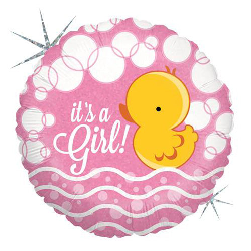 Bubble Ducky Girl Holographic Balloon - 18" Foil