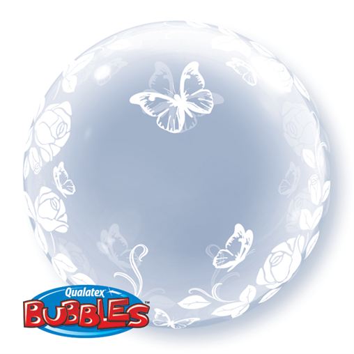 Elegant Roses & Butterflies Deco Bubble Balloon - 24″ Bubble
