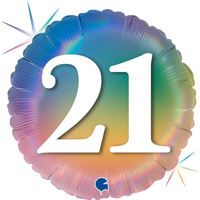 Happy 21 Colourful Rainbow Balloon - 18" Foil Unpackaged