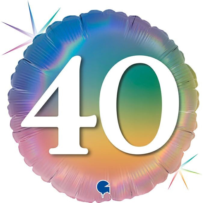 Happy 40 Colourful Rainbow Balloon - 18" Foil Unpackaged