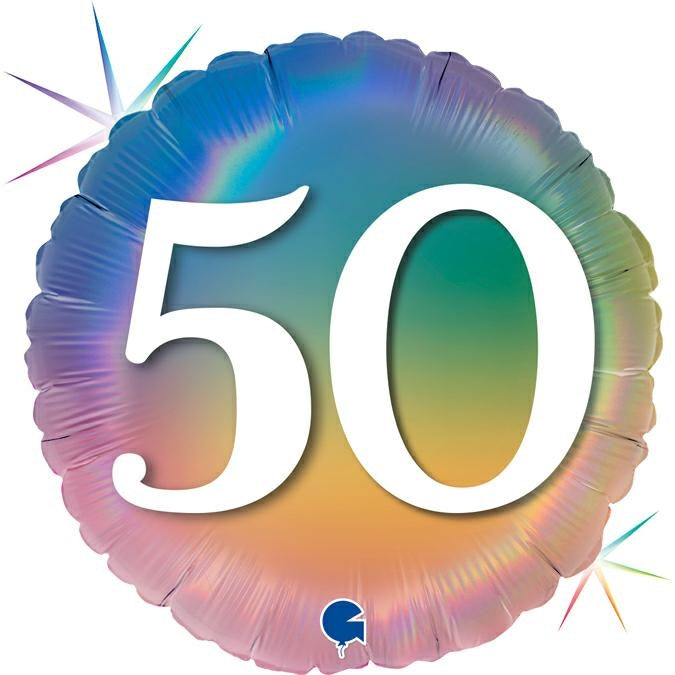 Happy 50 Colourful Rainbow Balloon - 18" Foil Unpackaged
