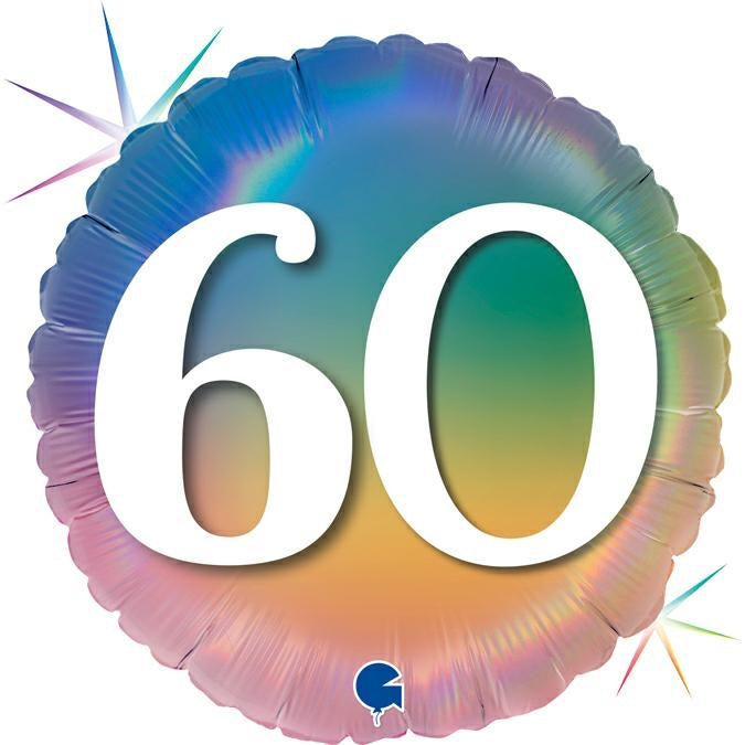Happy 60 Colourful Rainbow Balloon - 18" Foil Unpackaged