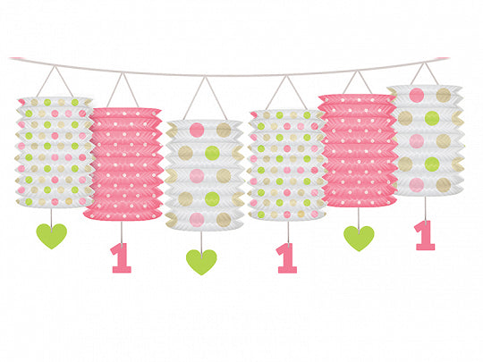 Pink/White Mix 1st Birthday Lantern Garland - (1ct)