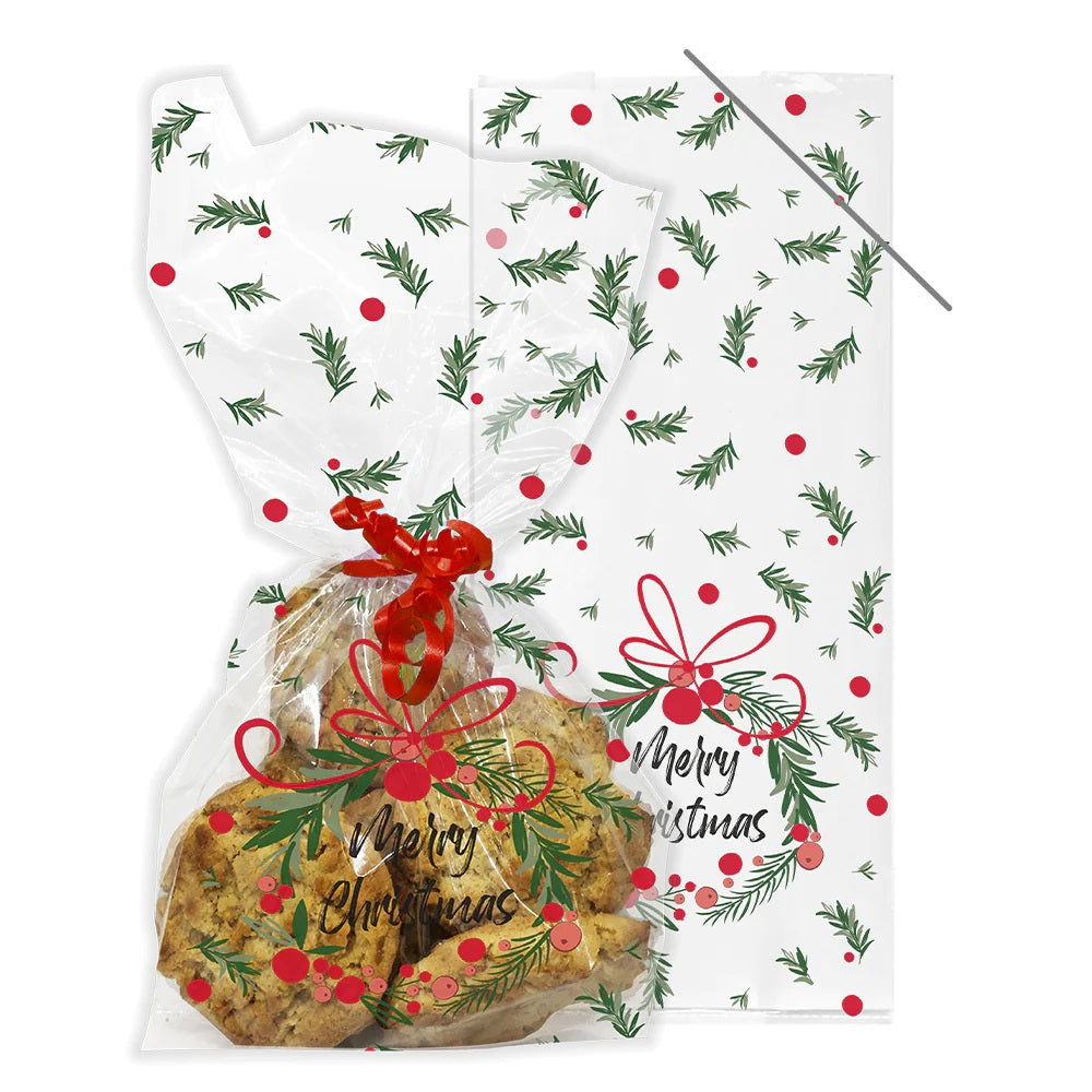 Christmas Wreath Cello Treat Bags with Twist Ties - 12.5 x 28.5cm (20ct)