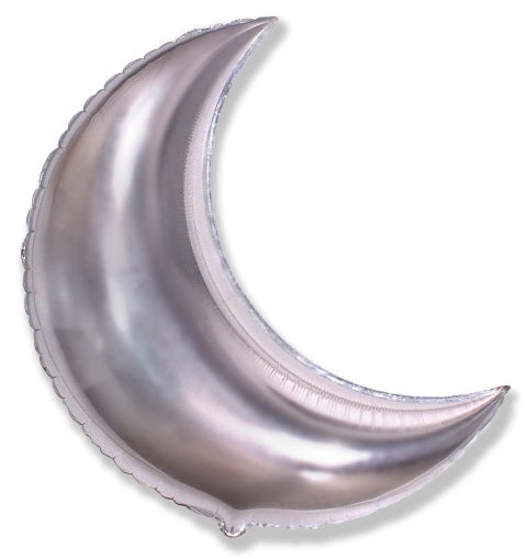 Metallic Crescent Silver Moon Supershape Ballonon - Foil 34"
